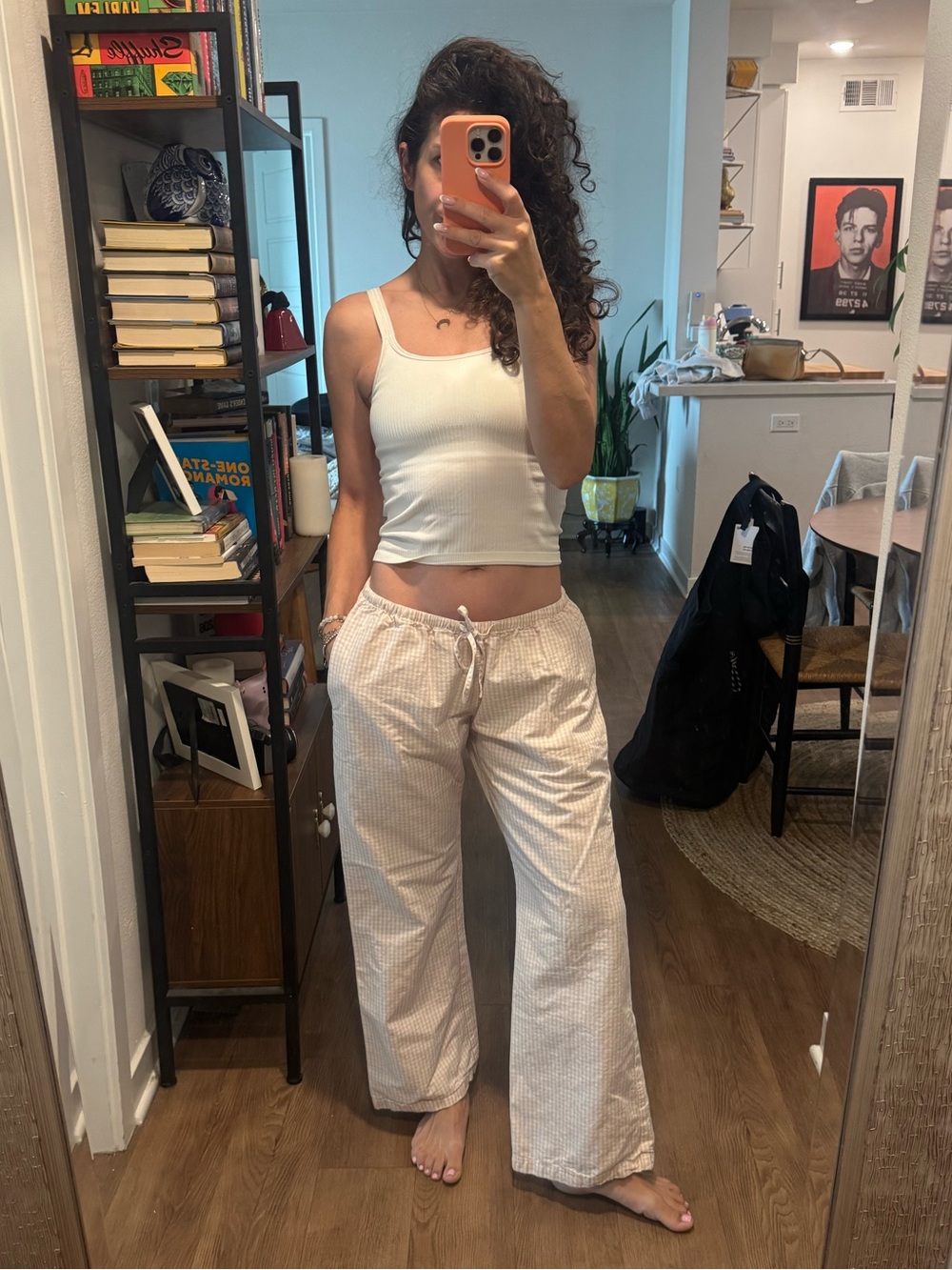 Brandy Melville Pink Gingham Drawstring Wide-Leg Pajama Pants